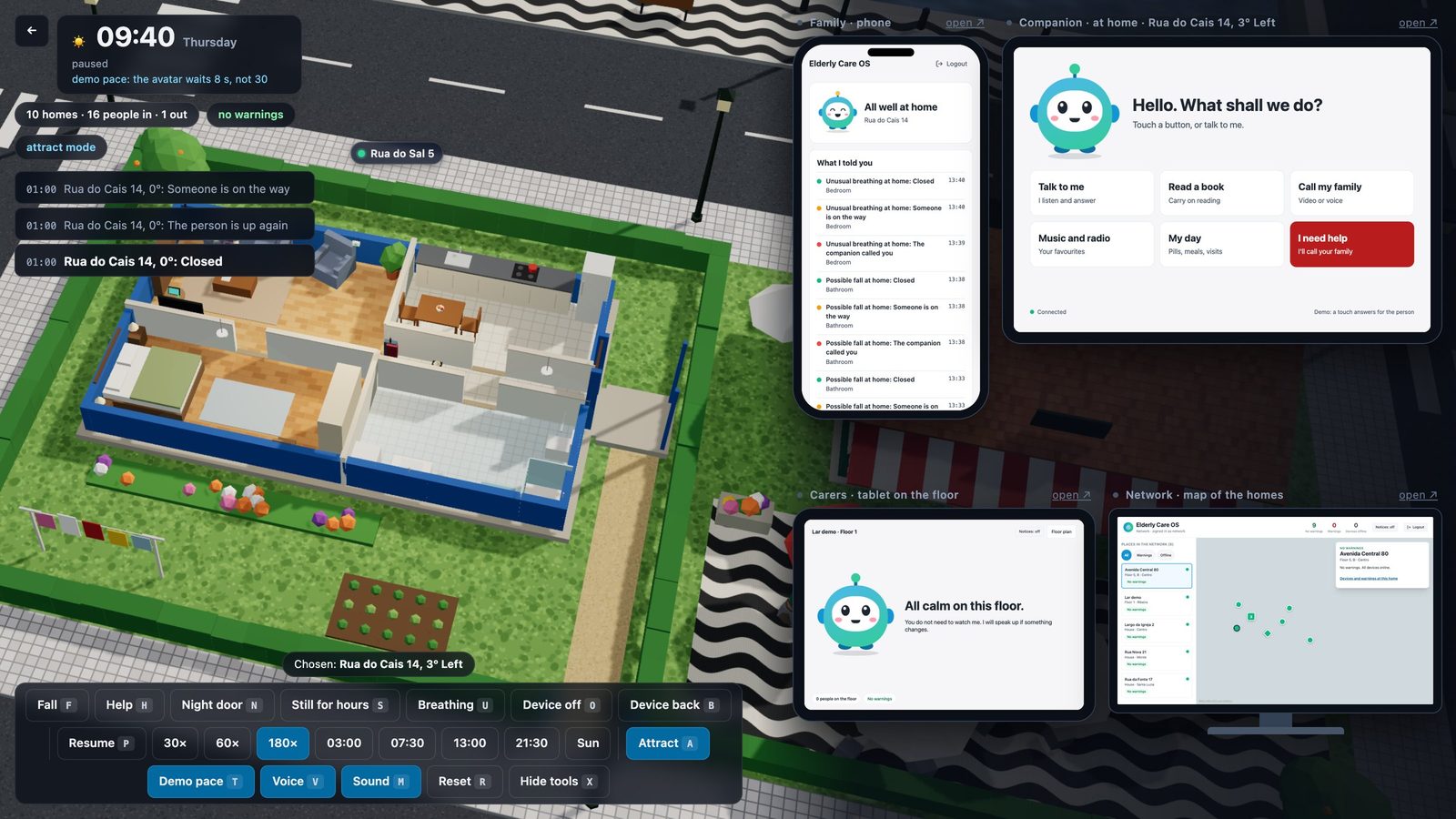 The SOARCARE demo for Web Summit: a village and four live apps
